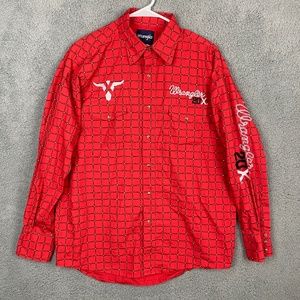 WRANGLER 20X Competition Snap Button Top Mens L Red Check Embroidered Cowboy